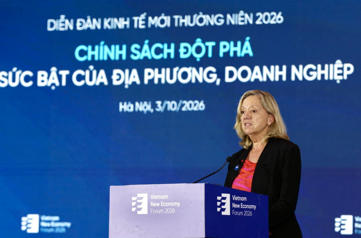 Bà Mariam J. Sherman, Giám đốc Ngân hàng Thế giới tại Việt Nam, Campuchia và CHDCND Lào, phát biểu tại Diễn đàn Kinh tế thường niên 2026. Ảnh: Việt Dũng
