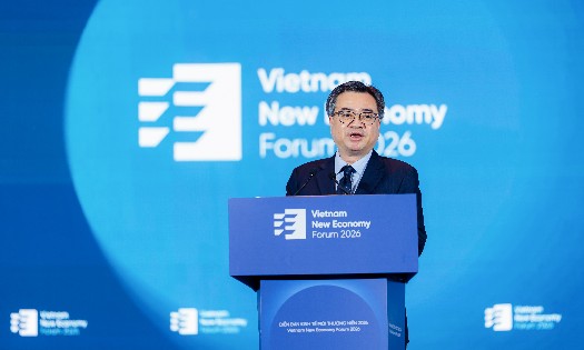 TS. Nguyễn Thanh Nghị, Ủy viên Bộ Chính trị, Bí thư Trung ương Đảng, Trưởng Ban Chính sách, chiến lược Trung ương, phát biểu khai mạc và đề dẫn tại Diễn đàn VNEF 2026. Ảnh: VnEconomy
