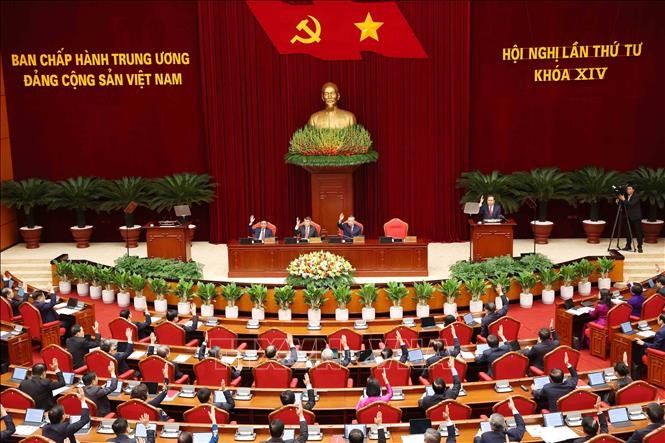 Phiên Khai mạc Hội nghị lần thứ tư Ban Chấp hành Trung ương Đảng khóa XIV. Ảnh: Phương Hoa – TTXVN