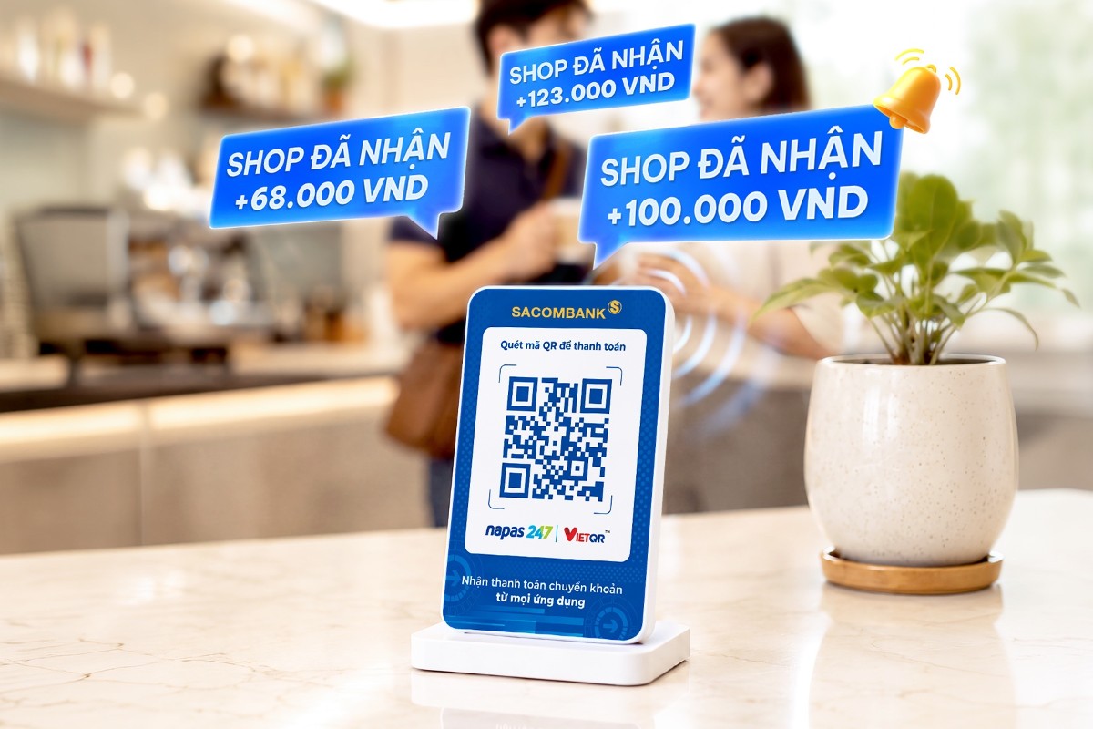 Loa thanh toán SACOMBANK tự động thông báo giao dịch thành công, giúp người bán xác nhận tiền về mà không cần liên tục kiểm tra điện thoại.