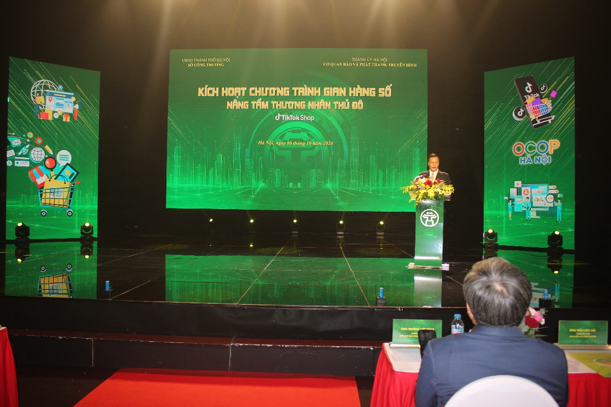 Ông Trần Đức Hải, Giám đốc Sở Công Thương Hà Nội phát biểu tại sự kiện. Ảnh: Chu Khôi.