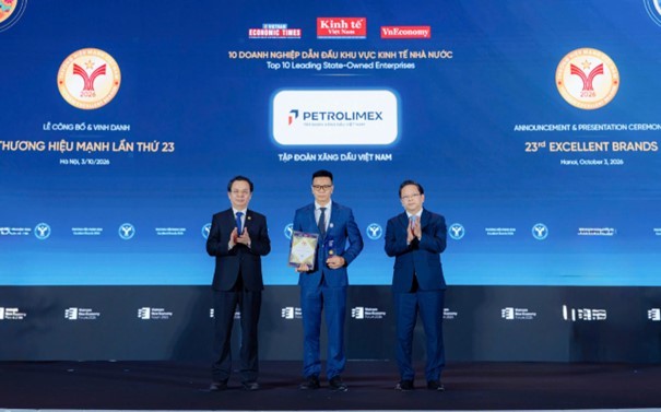 Tập đoàn Xăng dầu Việt Nam (Petrolimex) được vinh danh “Doanh nghiệp Dẫn đầu khu vực kinh tế nhà nước” tại Chương trình Thương hiệu Mạnh 2026.