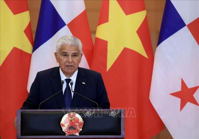 Tổng thống Cộng hòa Panama José Raúl Mulino phát biểu. Ảnh: Tuấn Anh - TTXVN