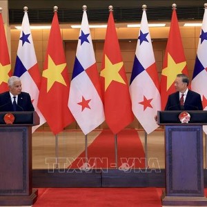 Tổng Bí thư, Chủ tịch nước Tô Lâm và Tổng thống Cộng hòa Panama José Raúl Mulino gặp gỡ báo chí sau hội đàm. Ảnh: Tuấn Anh - TTXVN