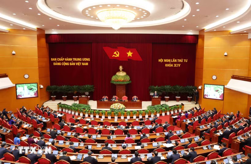 Phiên Khai mạc Hội nghị lần thứ tư Ban Chấp hành Trung ương Đảng khóa XIV. (Ảnh: Phương Hoa/TTXVN