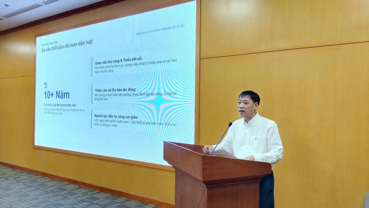 Ông Hoàng Đức Cường, Phó Cục trưởng Điều hành Cục Khí tượng Thủy văn: có 3 nhóm chính sách lớn được đề xuất trong dự án Luật khí tượng Thủy văn (sửa đổi). Ảnh: Tùng Dương