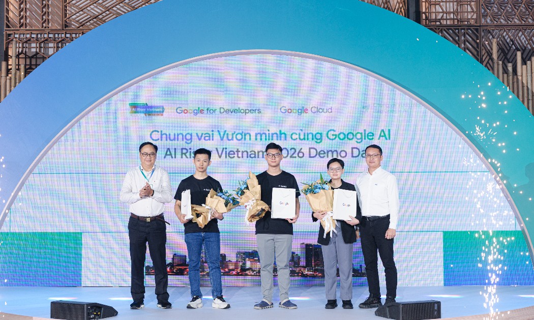 Top 3 dự án được bình chọn từ sáng kiến AI Riser Việt Nam 2026 của Google. Ảnh: Google Việt Nam.