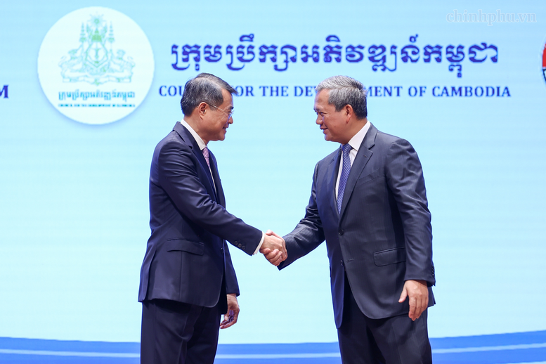 Thủ tướng Chính phủ Lê Minh Hưng và Thủ tướng Chính phủ Campuchia Hun Manet dự Diễn đàn Doanh nghiệp Việt Nam – Campuchia 2026 - Ảnh: chinhphu.vn/Nhật Bắc