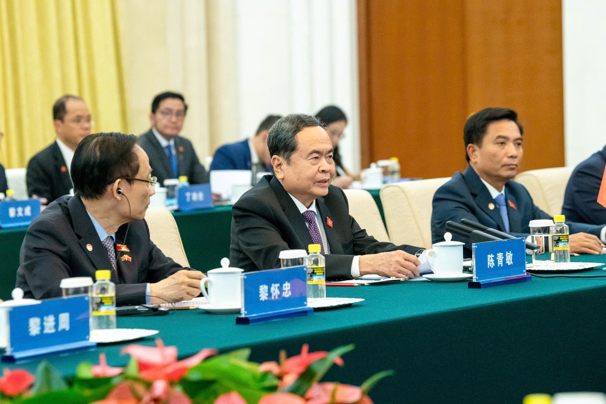 Chủ tịch Quốc hội Trần Thanh Mẫn phát biểu tại cuộc hội kiến. Ảnh: Cổng thông tin điện tử Quốc hội.