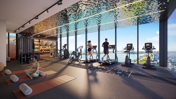 Không gian gym hướng đến trải nghiệm cân bằng giữa vận động, thư giãn và chăm sóc sức khỏe cho cư dân.