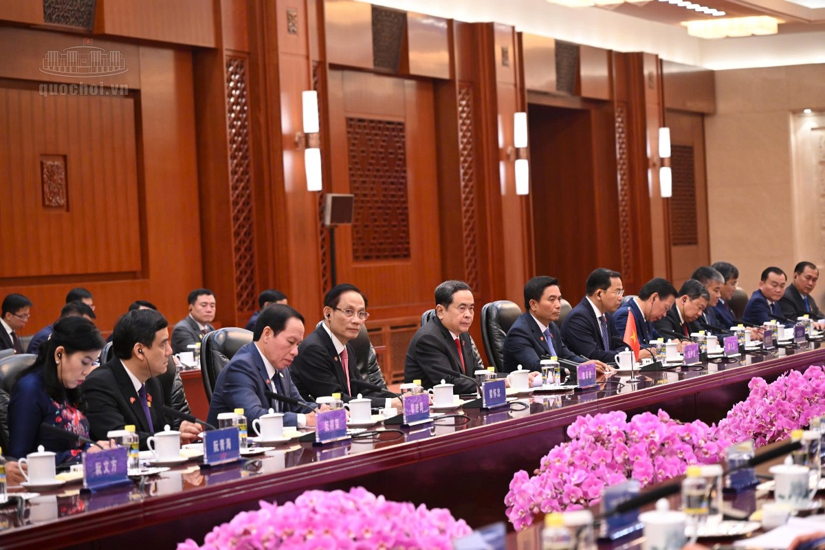 Chủ tịch Quốc hội Trần Thanh Mẫn và các đại biểu cấp cao Việt Nam. Ảnh: Cổng thông tin điện tử Quốc hội.