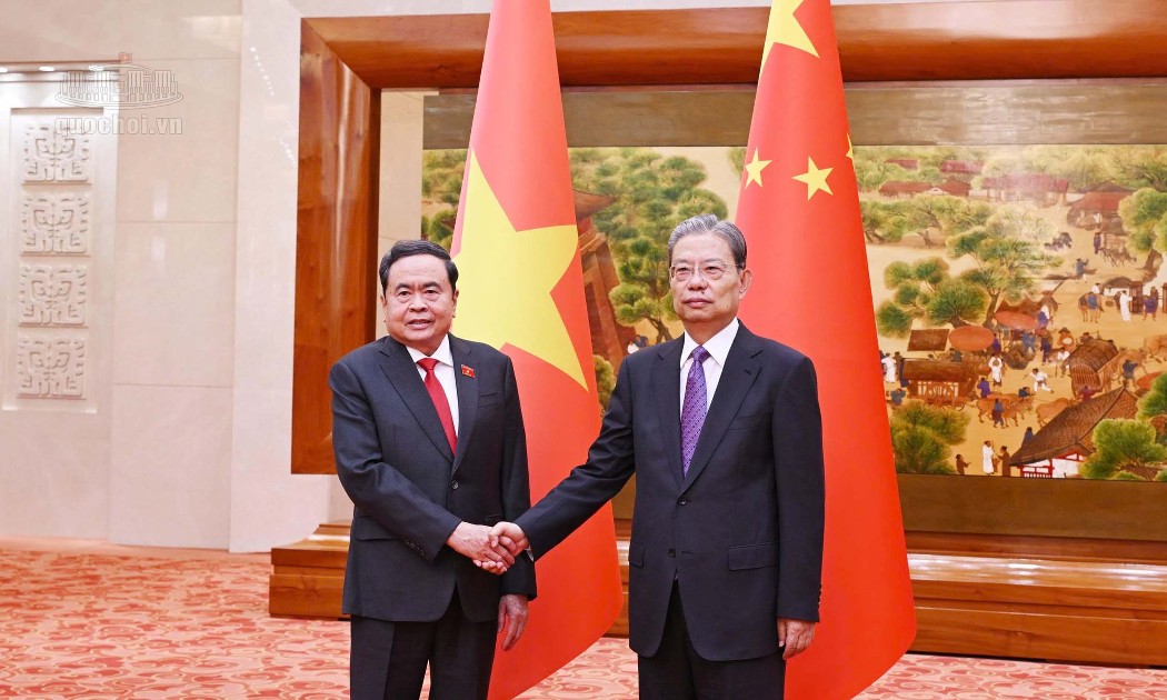 Chủ tịch Quốc hội Trần Thanh Mẫn và Ủy viên trưởng Nhân đại toàn quốc Trung Quốc Triệu Lạc Tế. Ảnh: Cổng thông tin điện tử Quốc hội.