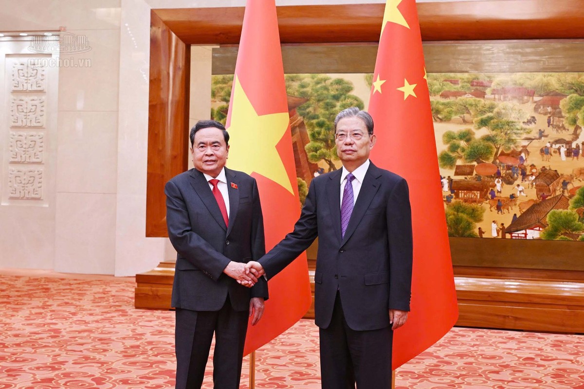 Chủ tịch Quốc hội Trần Thanh Mẫn và Ủy viên trưởng Nhân đại toàn quốc Trung Quốc Triệu Lạc Tế. Ảnh: Cổng thông tin điện tử Quốc hội.