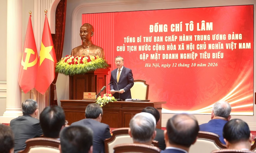 Tổng Bí thư, Chủ tịch nước Tô Lâm﻿ chủ trì gặp mặt đại biểu doanh nghiệp tiêu biểu. Ảnh: Nhân Dân