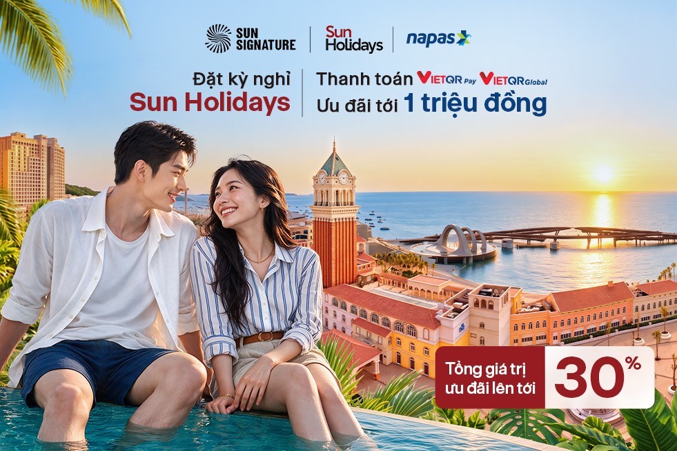 Với VietQRPay và VietQRGlobal, khách hàng có thêm lựa chọn thanh toán thuận tiện trên nền tảng Sun Holidays.