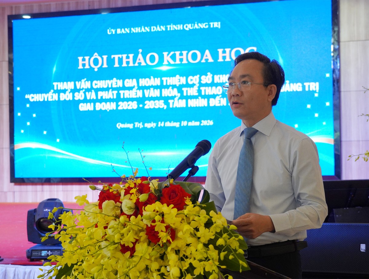 Phó Chủ tịch UBND tỉnh Quảng Trị Hoàng Xuân Tân phát biểu tại hội thảo. Ảnh: Mai Anh