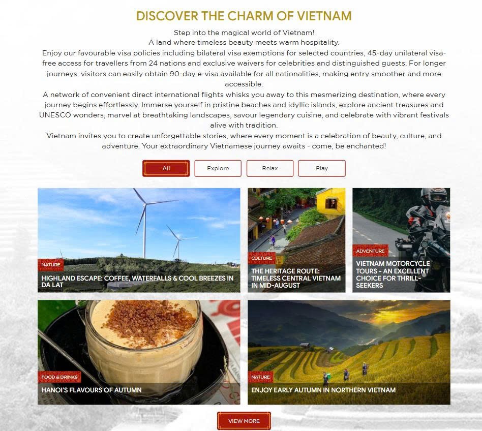 Trang Vietnam.Travel hỗ trợ du khách quốc tế tìm kiếm những trải nghiệm yêu thích của mình tại Việt Nam. Ảnh: Bộ VHTTDL
