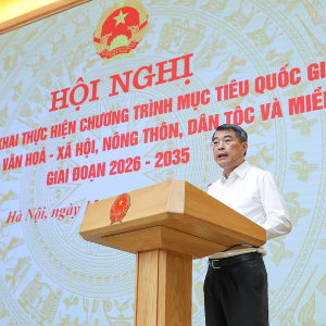 Thủ tướng Lê Minh Hưng phát biểu kết luận Hội nghị triển khai thực hiện Chương trình mục tiêu quốc gia phát triển văn hóa - xã hội, nông thôn, dân tộc miền núi giai đoạn 2026-2035 - Ảnh: chinhphu.vn/Nhật Bắc