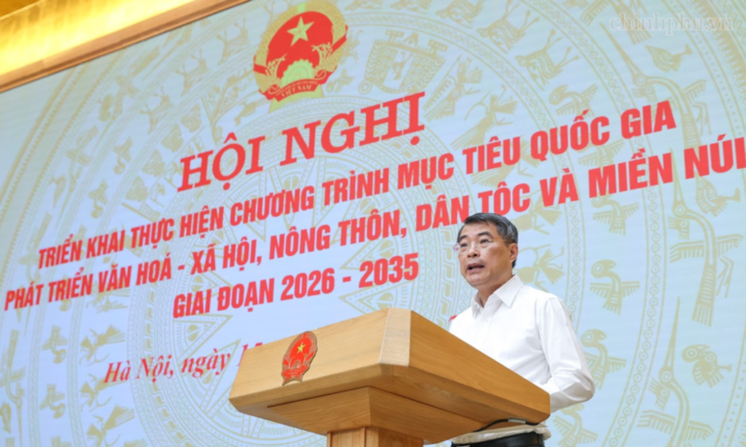 Thủ tướng Lê Minh Hưng phát biểu kết luận Hội nghị triển khai thực hiện Chương trình mục tiêu quốc gia phát triển văn hóa - xã hội, nông thôn, dân tộc miền núi giai đoạn 2026-2035 - Ảnh: chinhphu.vn/Nhật Bắc