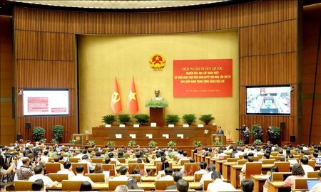 Quang cảnh hội nghị tại điểm cầu Trung tâm - Phòng họp Diên Hồng, Nhà Quốc hội, Hà Nội. Ảnh: Phương Hoa - TTXVN