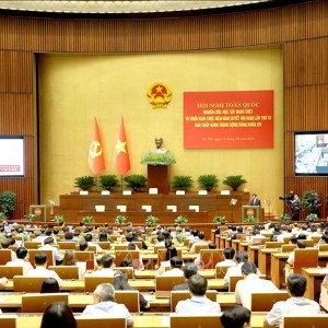 Quang cảnh hội nghị tại điểm cầu Trung tâm - Phòng họp Diên Hồng, Nhà Quốc hội, Hà Nội. Ảnh: Phương Hoa - TTXVN