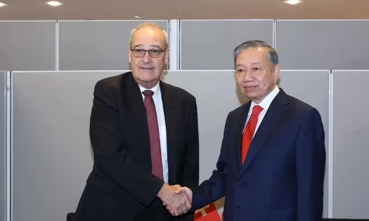 Tổng Bí thư, Chủ tịch nước Tô Lâm trong cuộc gặp Tổng thống Thụy Sĩ Guy Parmelin ngày 22/9/2026 tại New York, Mỹ. Ảnh: TTXVN.