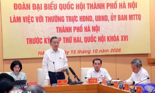 Tổng Bí thư, Chủ tịch nước Tô Lâm làm việc của Đoàn đại biểu Quốc hội thành phố Hà Nội với các cơ quan của thành phố, chuẩn bị cho Kỳ họp thứ Hai, Quốc hội khóa XVI. Ảnh: TTXVN