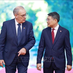 Thủ tướng Lê Minh Hưng hội kiến Tổng thống Liên bang Thụy Sĩ Guy Parmelin. Ảnh: Dương Giang – TTXVN