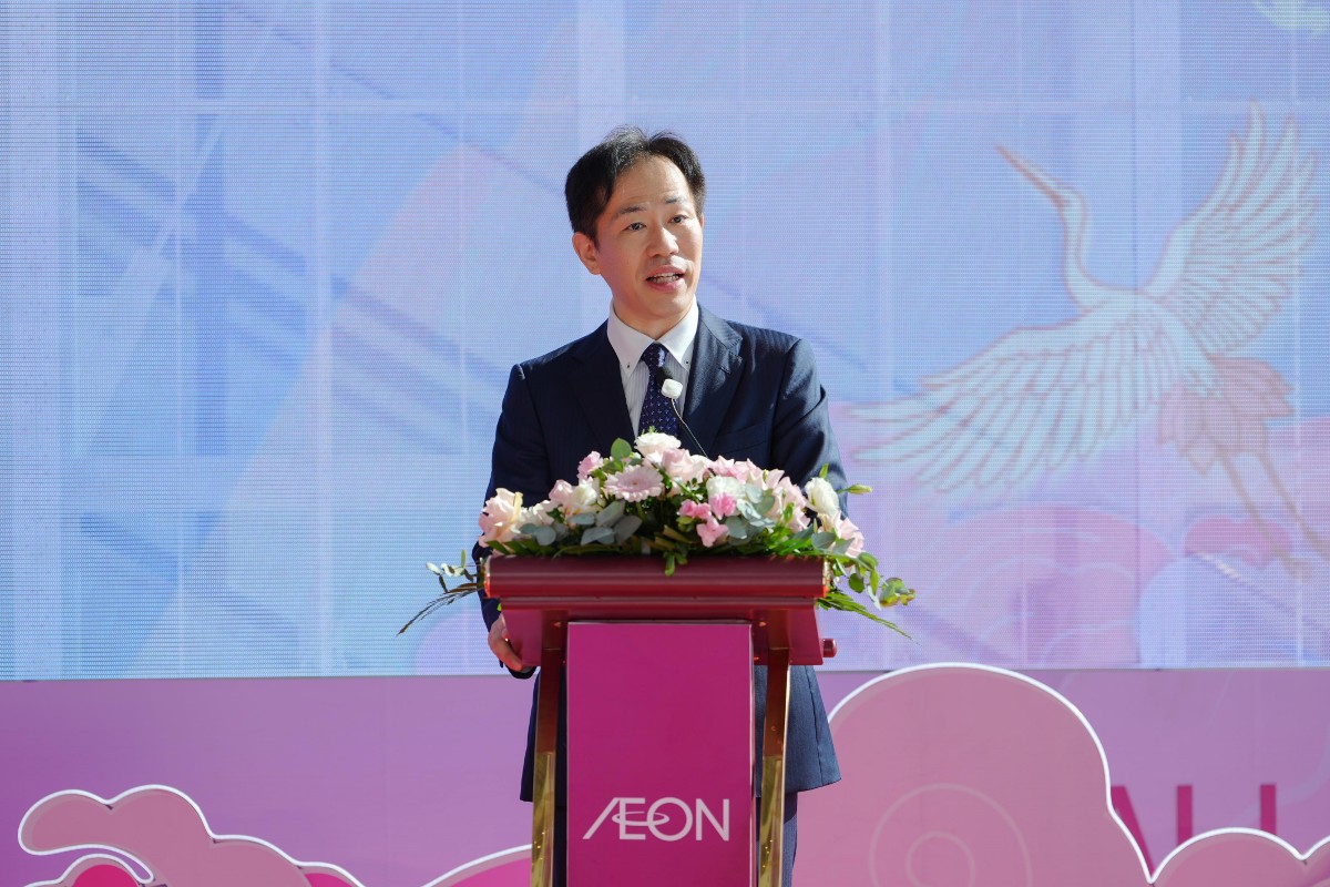 Ông Ohno Keiji, Giám đốc điều hành mảng Phát triển Trung tâm thương mại của Tập đoàn AEON, kiêm Chủ tịch và Giám đốc điều hành Công ty TNHH AEON MALL phát biểu tại lễ khai trương. Ảnh: BTC
