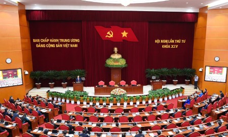 Quang cảnh phiên bế mạc Hội nghị lần thứ tư Ban Chấp hành Trung ương Đảng Cộng sản Việt Nam khóa XIV. Ảnh: Nhandan.vn