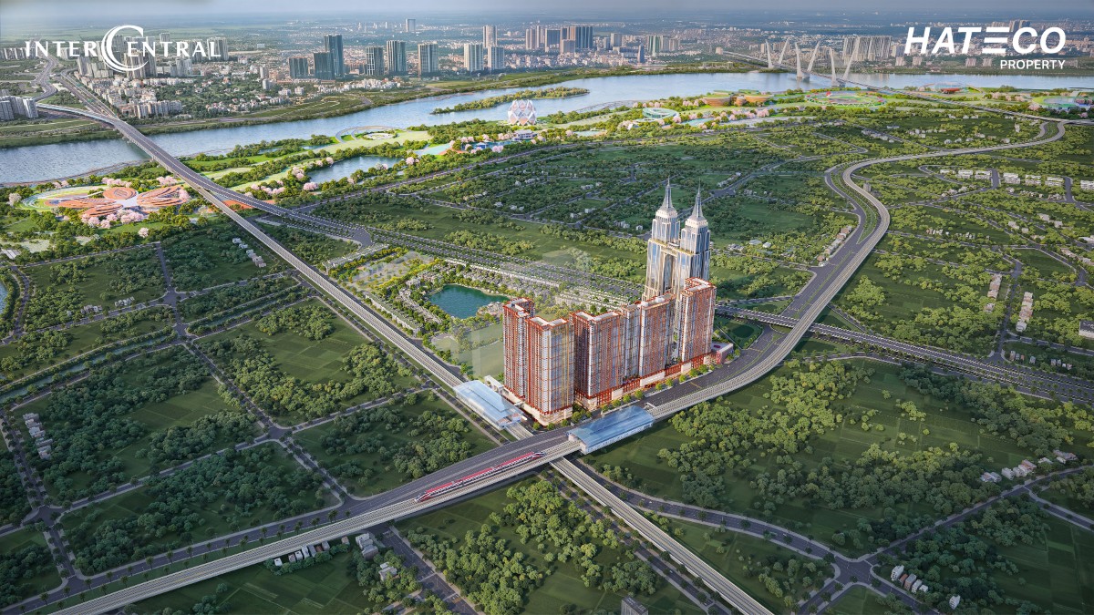 Phối cảnh tổng thể dự án InterCentral với tọa độ kết nối chiến lược, đón đầu hạ tầng nghìn tỷ và quy hoạch nút giao TOD cấp vùng phía Bắc Thủ đô.