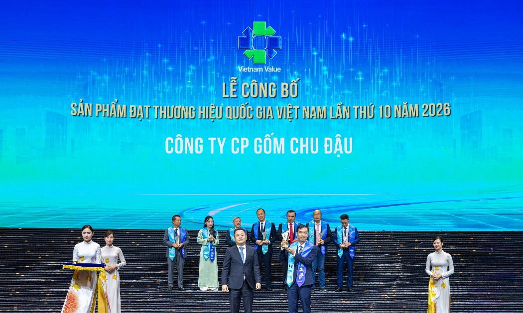 Công ty Cổ phần Gốm Chu Đậu lần thứ 4 liên tiếp được vinh danh Thương hiệu quốc gia.