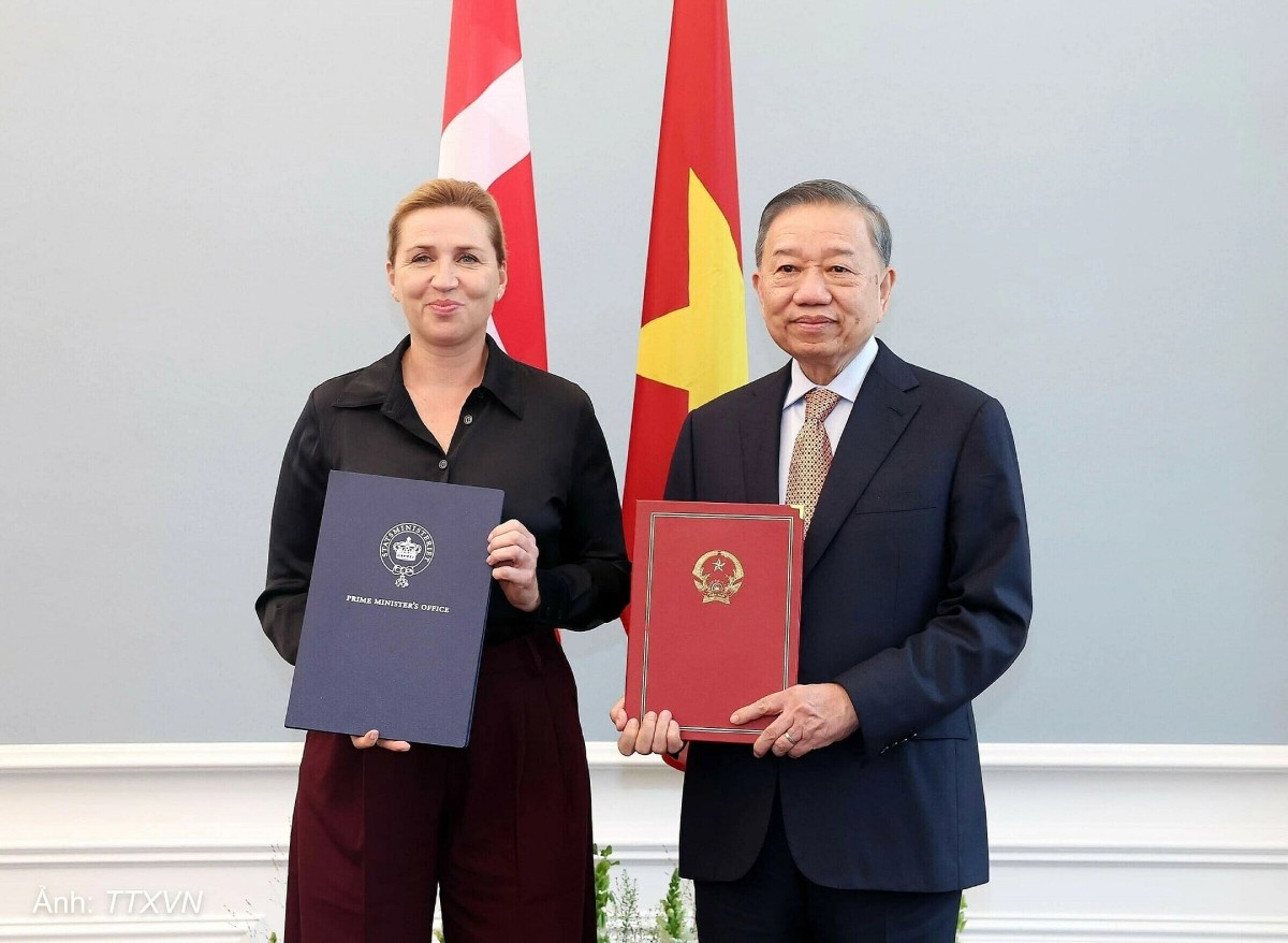 Tổng Bí thư, Chủ tịch nước Tô Lâm và Thủ tướng Đan Mạch Mette Frederiksen. Ảnh: TTXVN