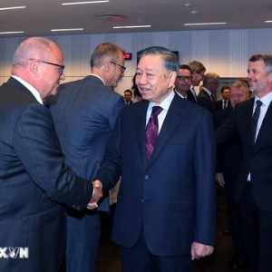Tổng Bí thư, Chủ tịch nước Tô Lâm gặp lãnh đạo một số doanh nghiệp tiêu biểu của Đan Mạch. Ảnh: TTXVN