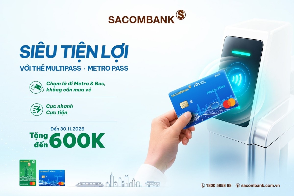 Bộ đôi thẻ thanh toán giao thông SACOMBANK Mastercard MultiPass và SACOMBANK Mastercard Metro Pass siêu tiện lợi.