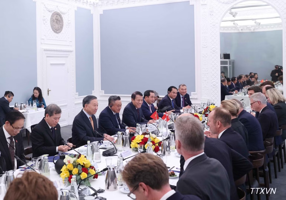 Tổng Bí thư, Chủ tịch nước Tô Lâm hội đàm với Thủ tướng Đan Mạch Mette Frederiksen. Ảnh:Thống Nhất/TTXVN