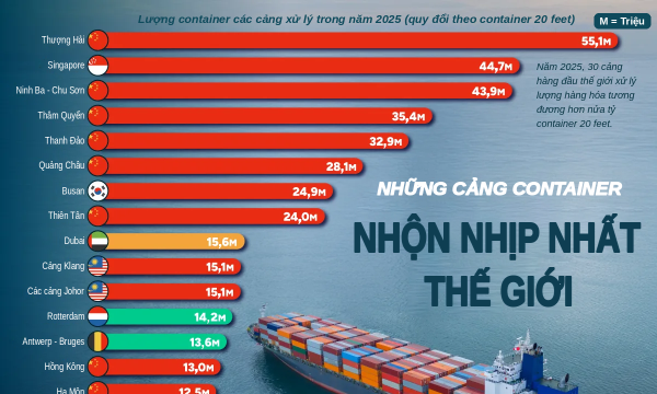Những cảng container nhộn nhịp nhất thế giới năm 2025, Việt Nam có 2 đại diện
