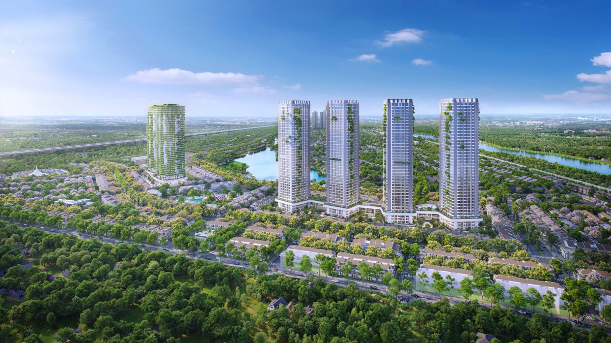 Dịch vụ thương mại tại Rừng Hồng cộng hưởng nhờ các tòa cao tầng với mật độ cư dân cao.