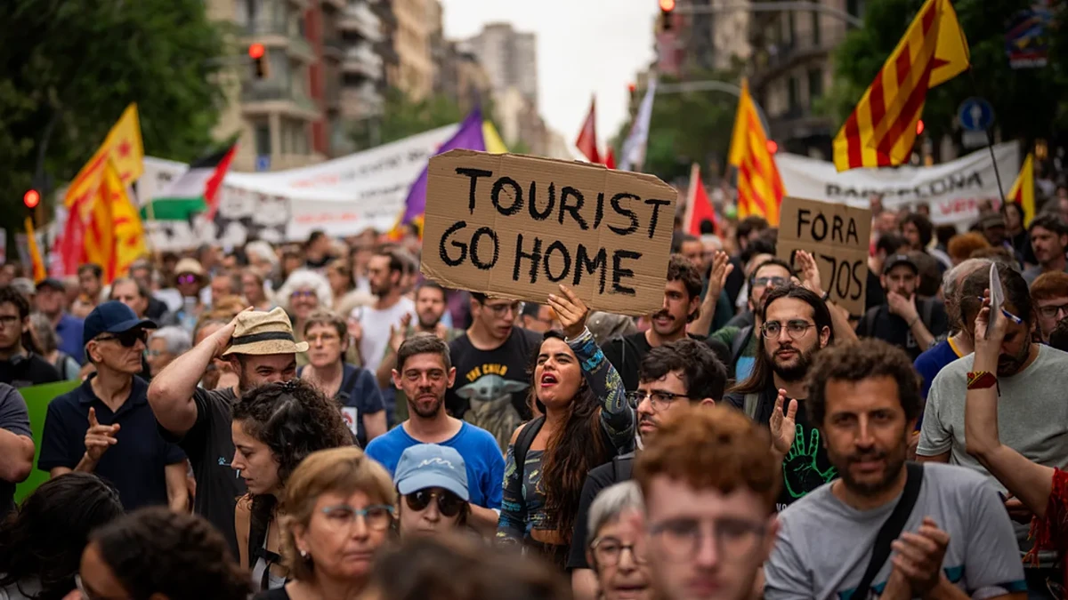 Các cuộc biểu tình ở Barcelona, ​​Madrid tập trung vào vấn đề du lịch quá tải. Ảnh: Euronews