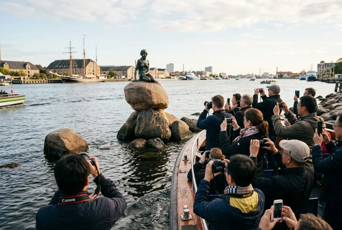 Bức tượng “The Little Mermaid” bên bờ cảng Langelinie. Ảnh: Copenhagen Boat Tour