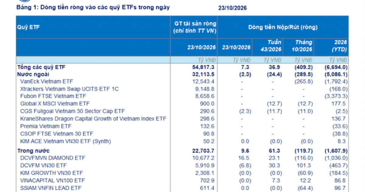 Dòng tiền ETF bất ngờ vào ròng mua cổ phiếu Việt Nam
