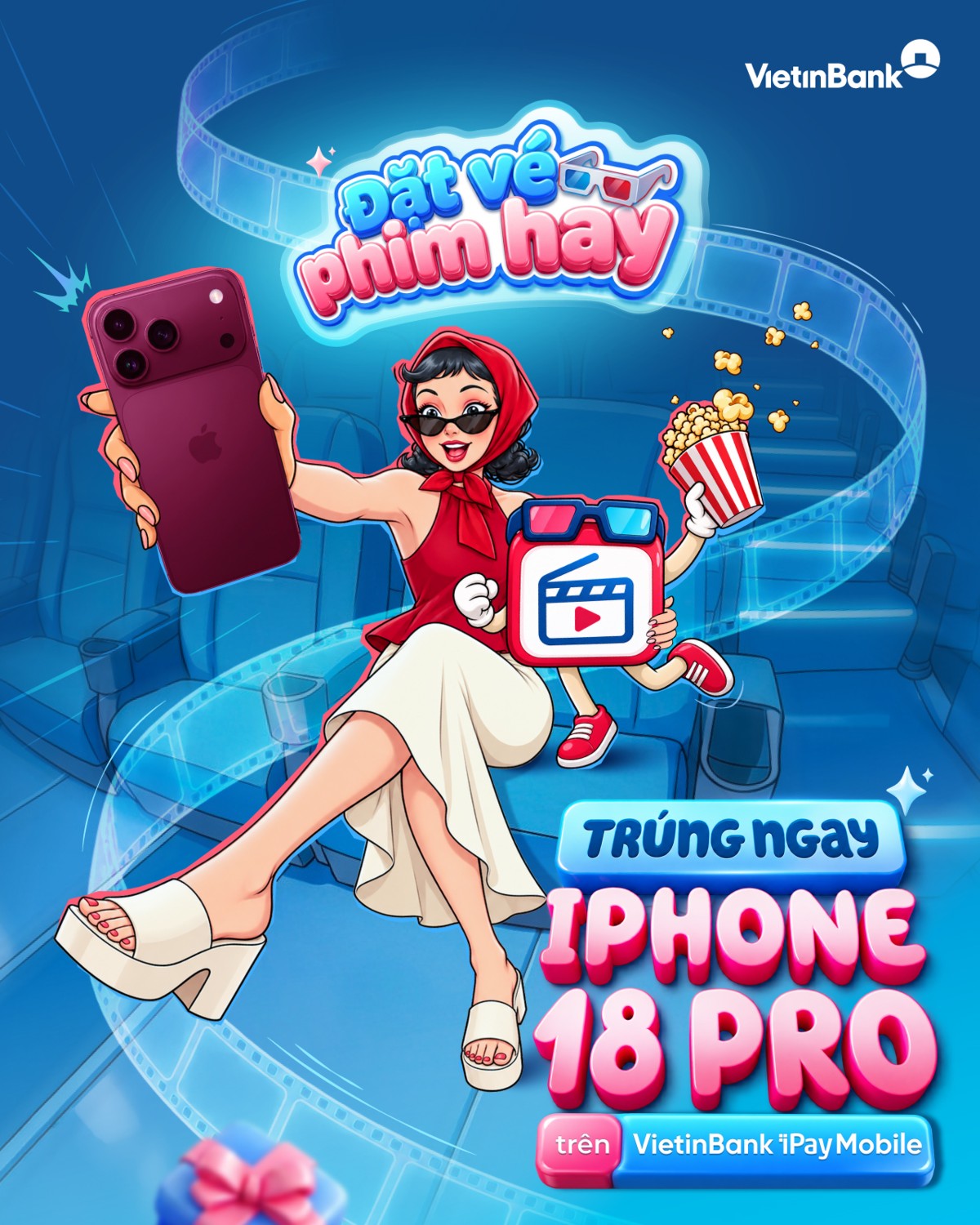 Cơ hội rinh iPhone 18 Pro khi đặt vé xem phim trên VietinBank iPay Mobile.