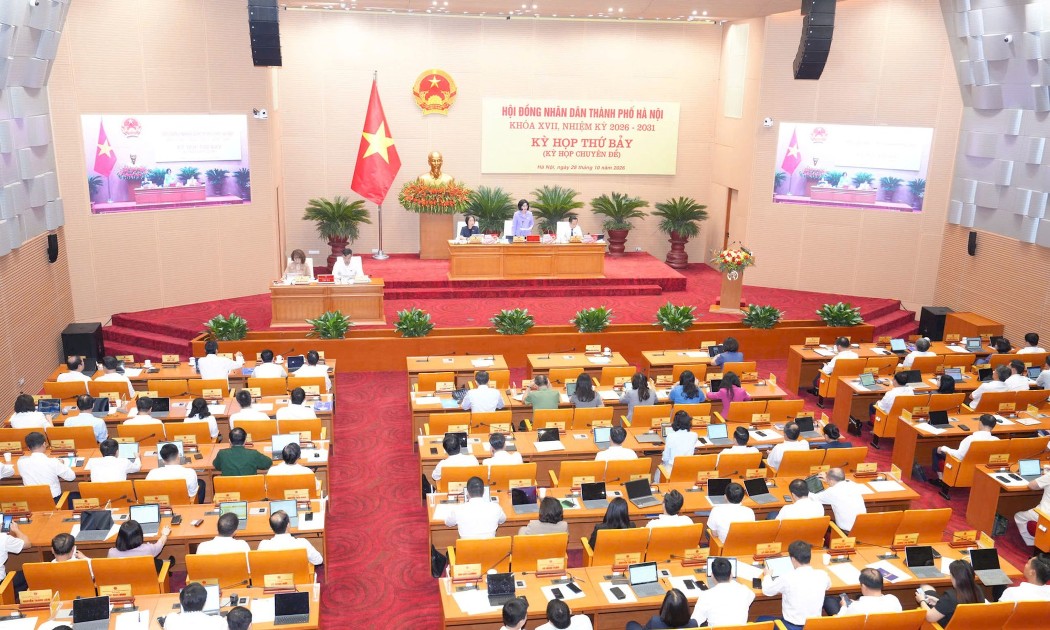 Kỳ họp chuyên đề (kỳ họp thứ bảy) HĐND thành phố Hà Nội khóa XVII, nhiệm kỳ 2026-2031. Ảnh: Cổng thông tin điện tử Hà Nội.