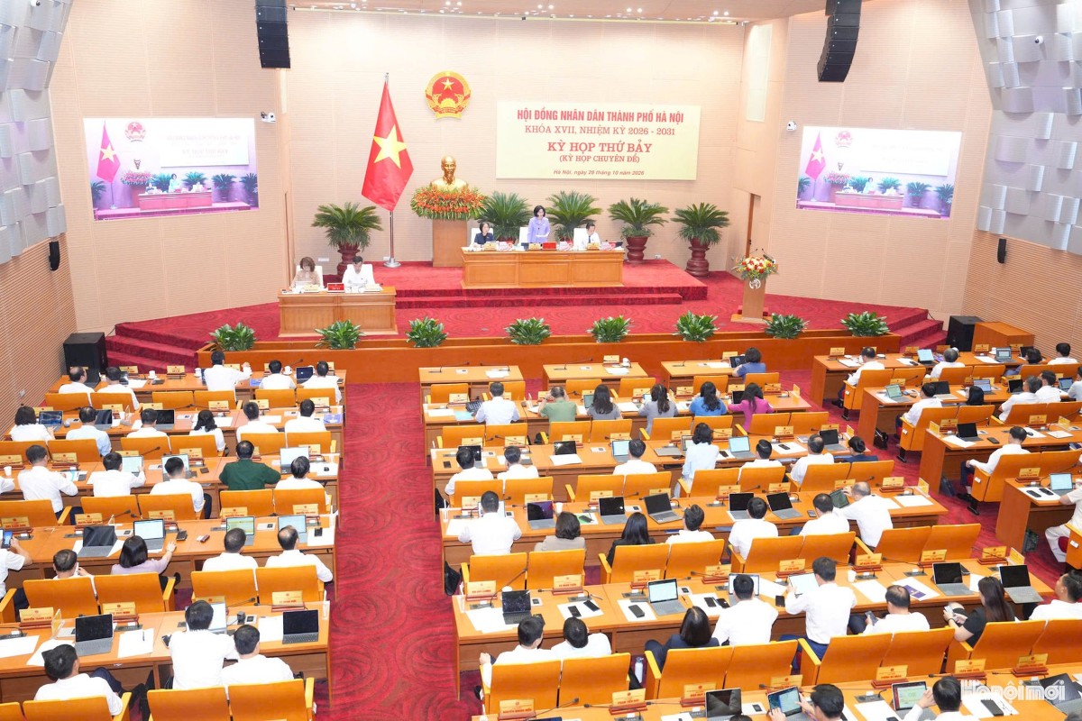 Kỳ họp chuyên đề (kỳ họp thứ bảy) HĐND thành phố Hà Nội khóa XVII, nhiệm kỳ 2026-2031. Ảnh: Cổng thông tin điện tử Hà Nội.