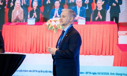 Norwegian Ambassador to Vietnam, H.E. Stein Iversen, speaks at Nordic Business Forum 2026 (Photo: NordCham Vietnam)