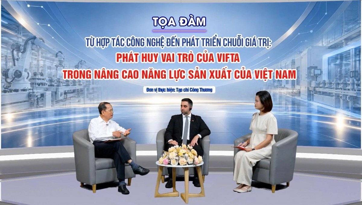 Toạ đàm “Từ hợp tác công nghệ đến phát triển chuỗi giá trị: Phát huy vai trò của VIFTA trong nâng cao năng lực sản xuất của Việt Nam”. Ảnh: TCCT.